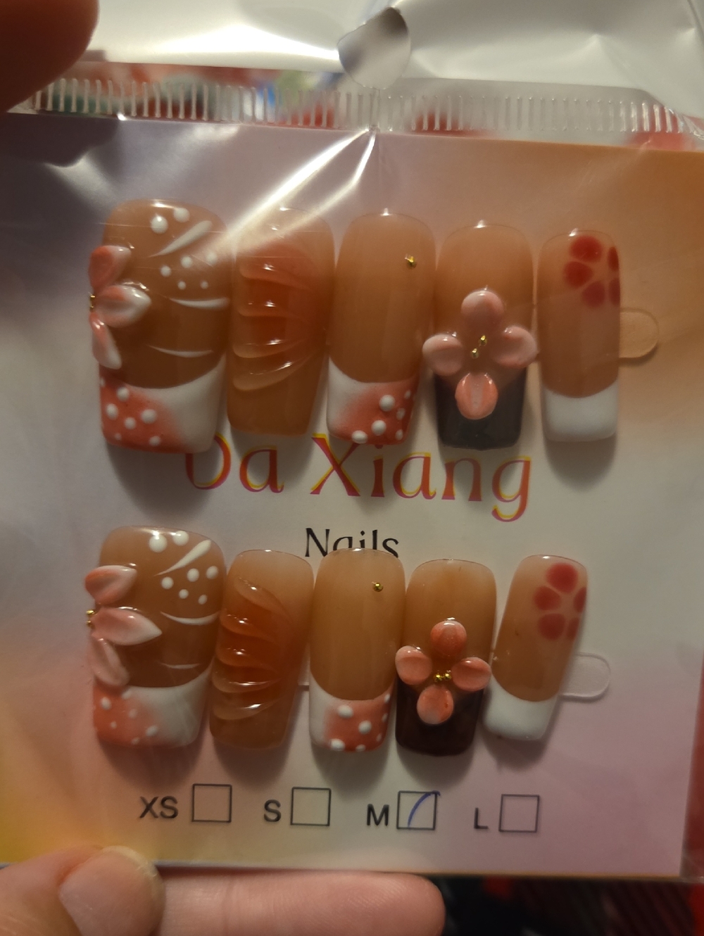 ♥️2 For $25♥️Da Xiang Press-On Nails — Peach Floral French Set